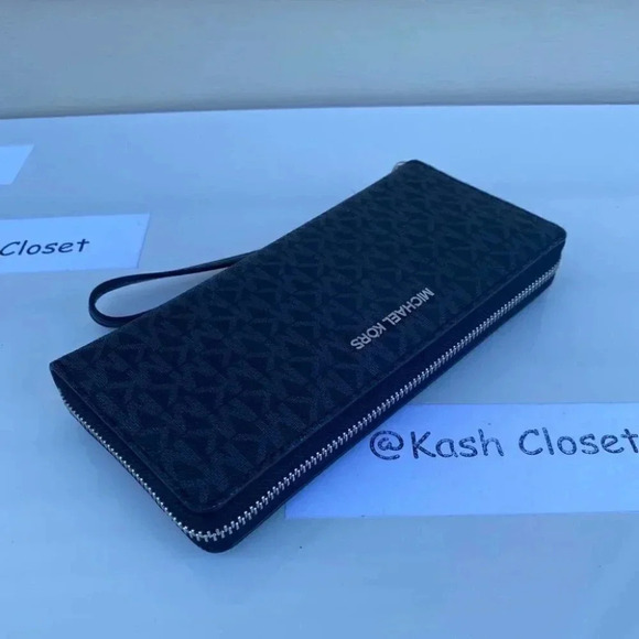 Michael Kors MK Jet Set Travel Continental Large Logo Wristlet / Wallet - Black - Picture 4 of 7